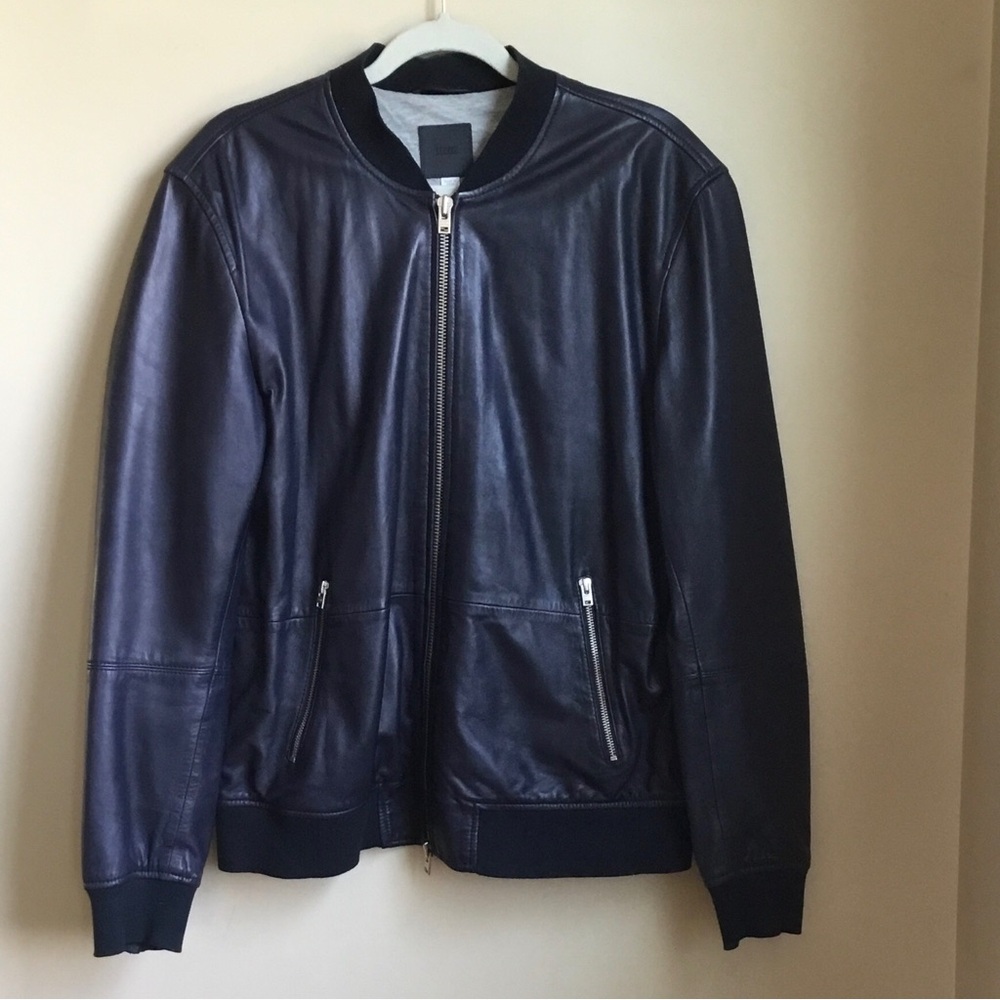 CLOSED Navy Leather Bomber Biker Jacket